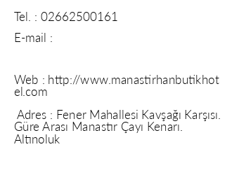 Manastrhan Butik Otel iletiim bilgileri